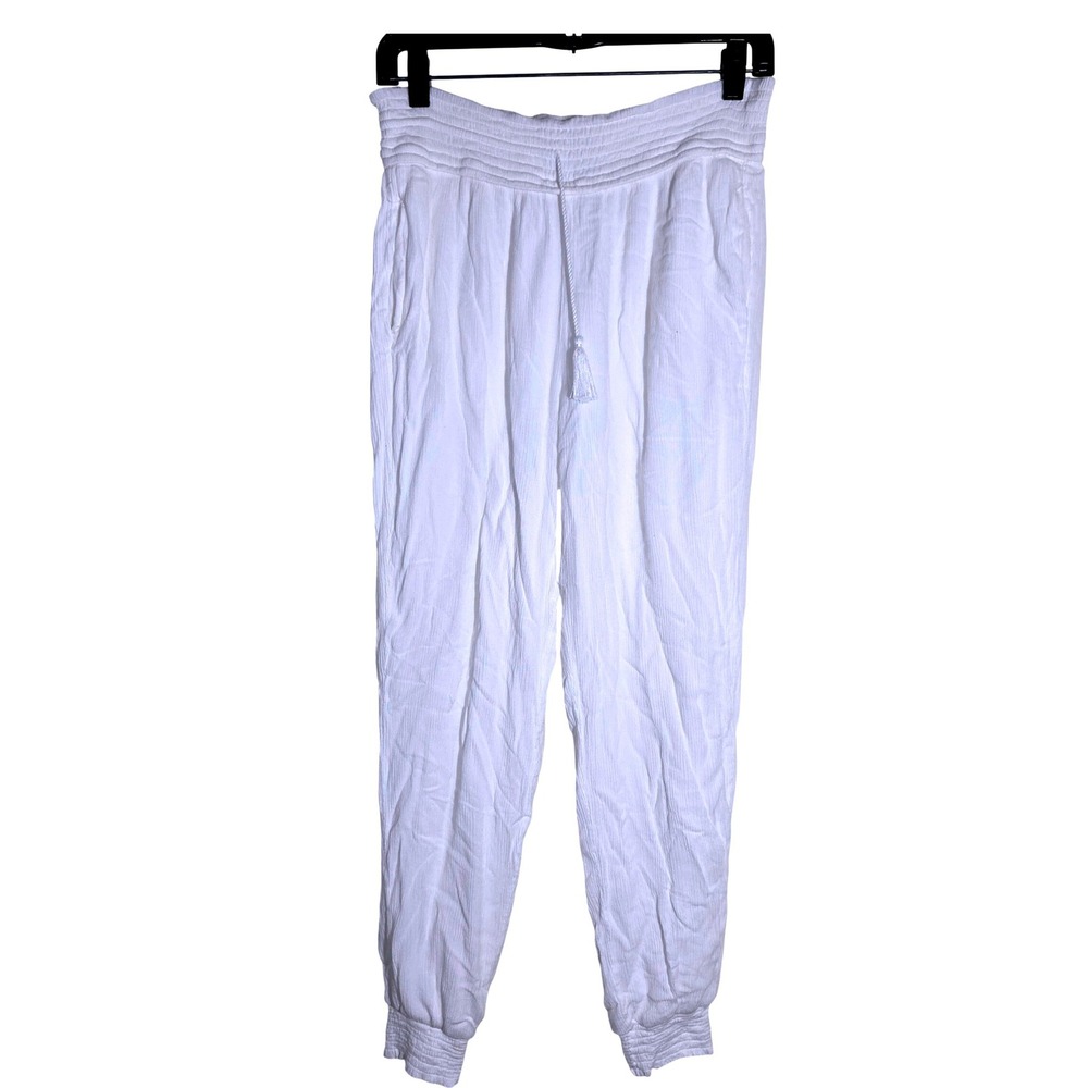 TART Jogger Pants Women L White Smocked Waist Viscose T7619S100 Good - Picture 2 of 8